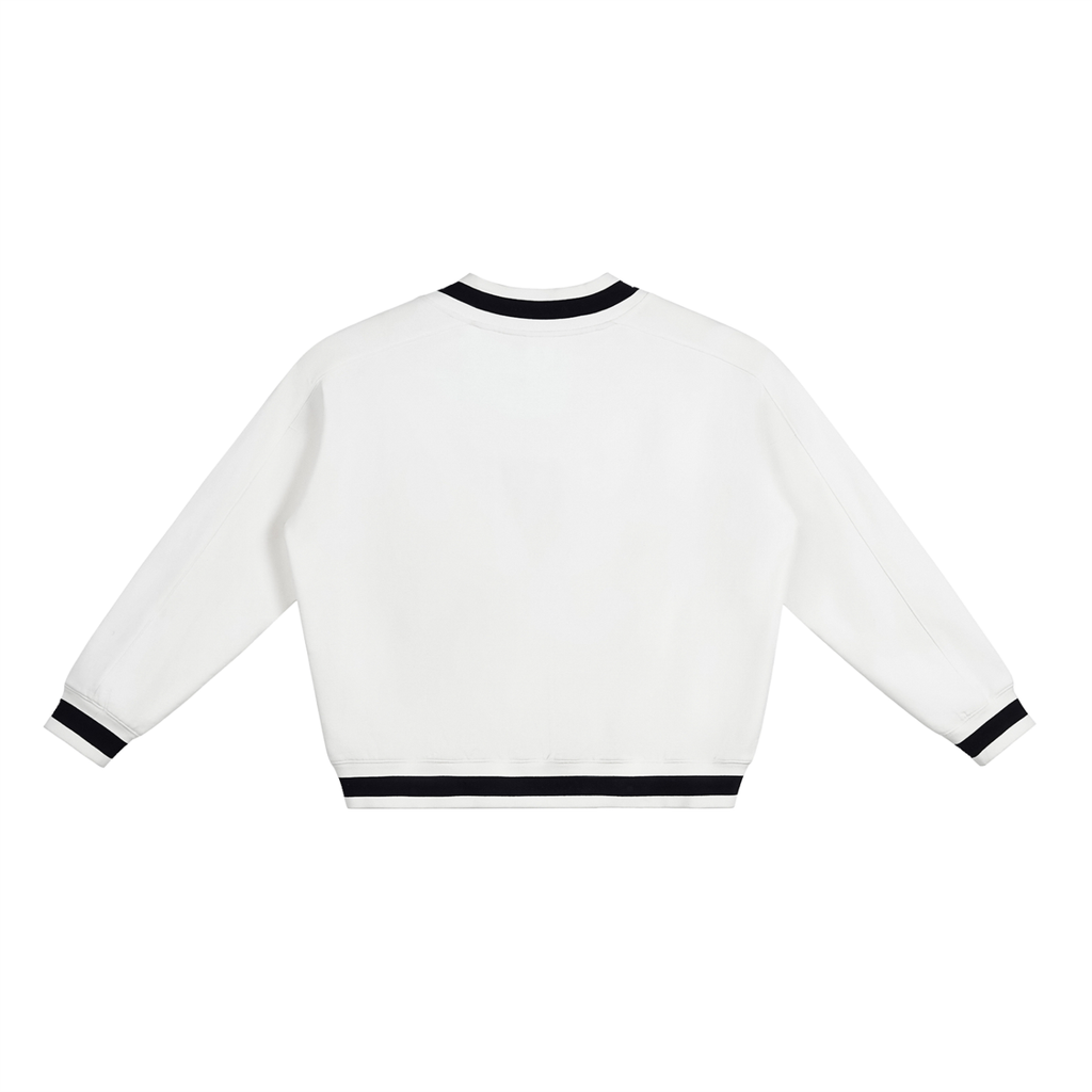 V-Neck Contrast Collar Boxy Sweatshirt