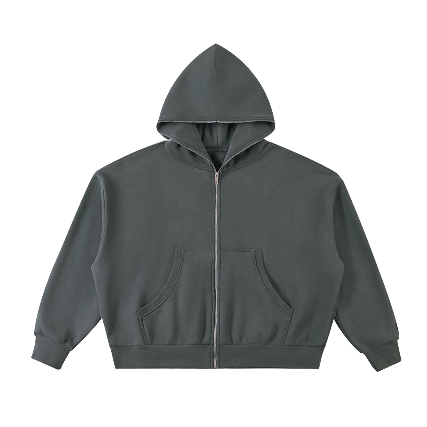 Fleeced Full-Zip Boxy Hoodie