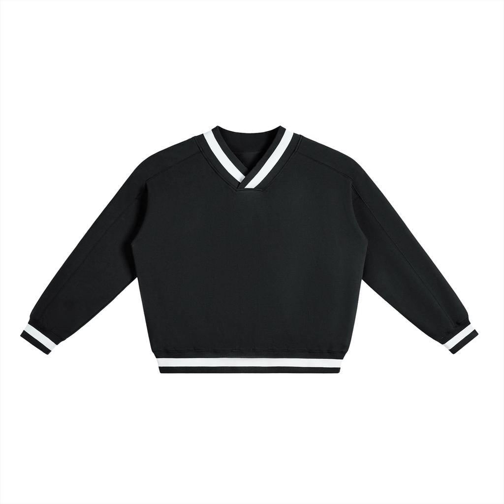 V-Neck Contrast Collar Boxy Sweatshirt